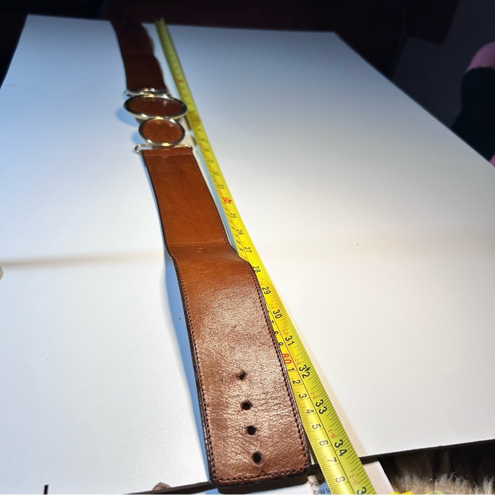 Vintage Suela Luppi Argentina Leather Triple Circle Belt, Cognac. Y2K Size S. - Picture 5 of 13